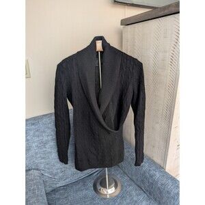 Saks Fifth Avenue Women's Cashmere Cable Knit Sweater Black large Wrap Front